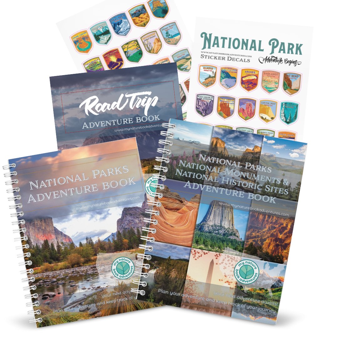 National Park + National Parks, National Monuments, and National Historic Sites + 63 Decals + Road Trip Adventure Book Bundle - My Nature Book Adventures