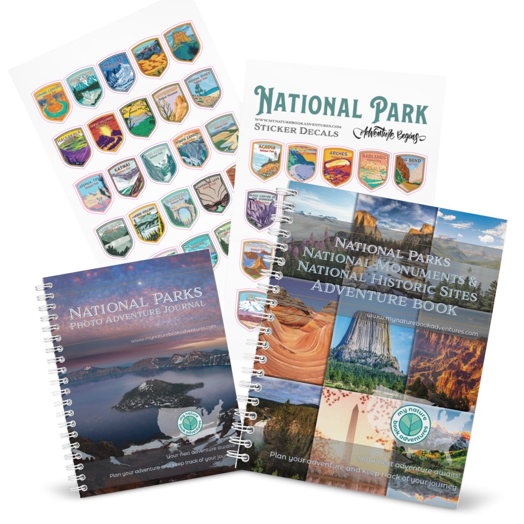 National Parks Photo + National Parks, National Monuments, and National Historic Sites + 63 National Park Stickers Bundle - My Nature Book Adventures