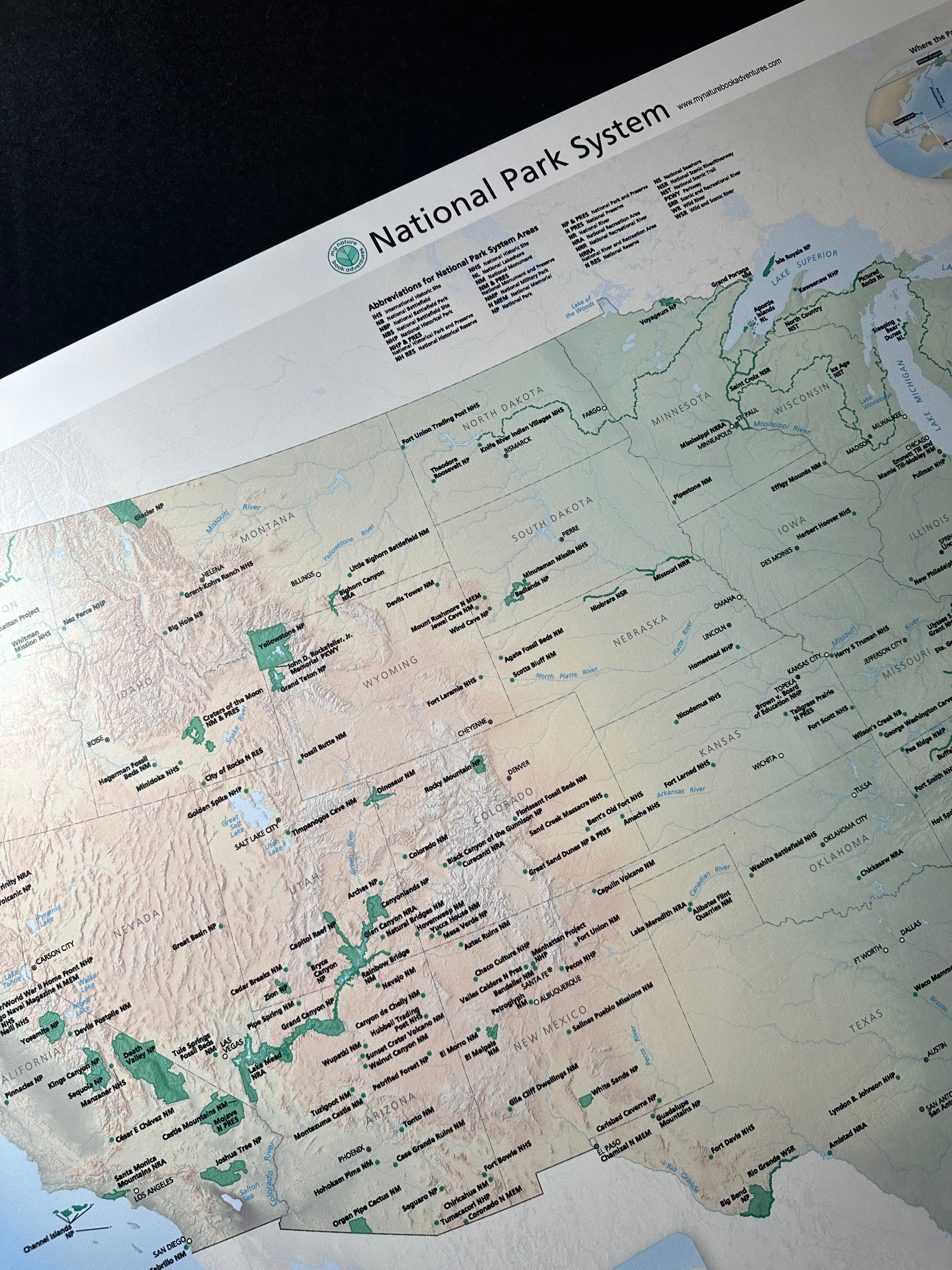 United States Memory Adventure Book + 24x36 National Park Detailed Map Poster Combo