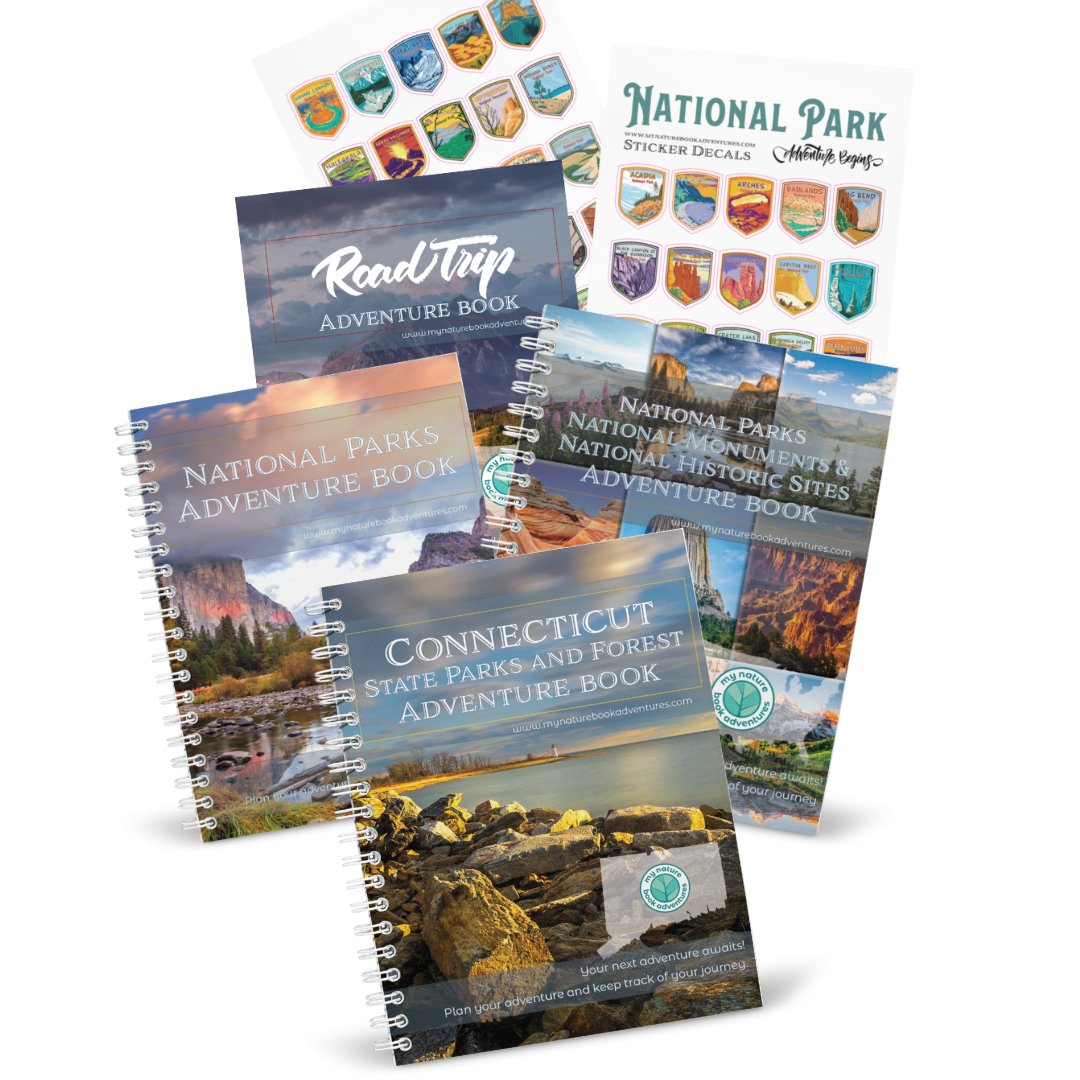 Connecticut State Park Adventure Book + National Park + National Parks, National Monuments, and National Historic Sites Combo + 63 Decals + Road Trip Adventure Book - My Nature Book Adventures