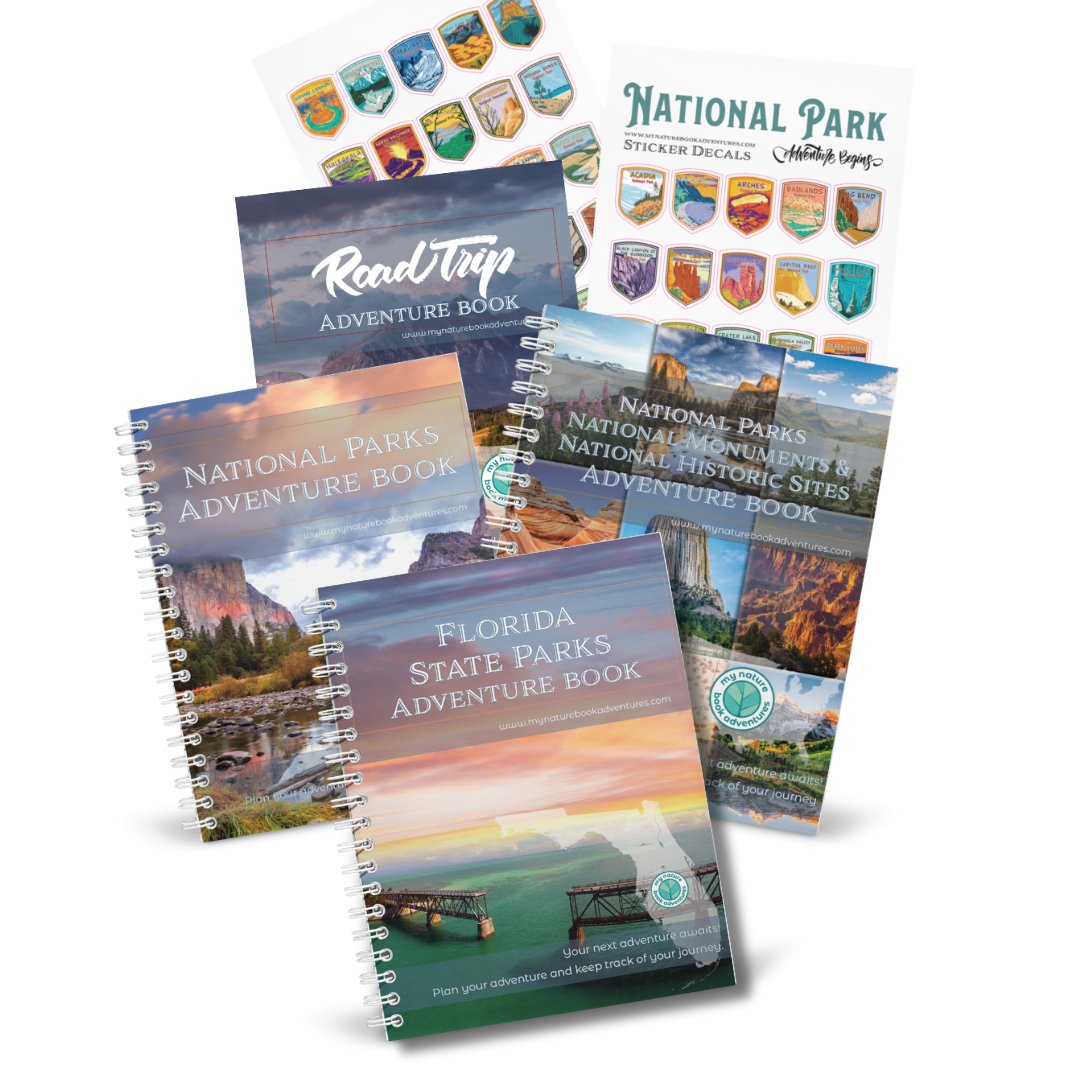 Florida State Park Adventure Book + National Park + National Parks, National Monuments, and National Historic Sites Combo + 63 Decals + Road Trip Adventure Book - My Nature Book Adventures