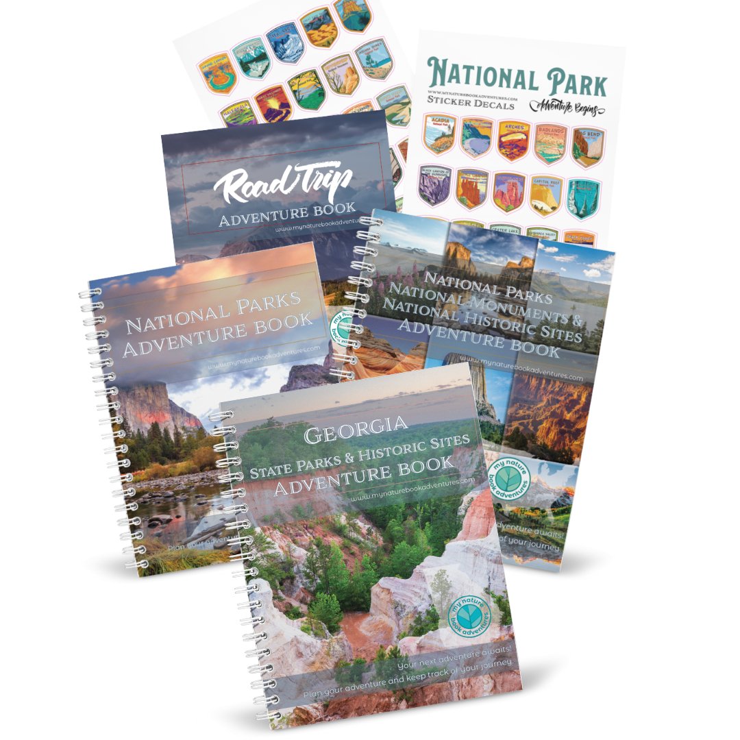 Georgia State Park Adventure Book + National Park + National Parks, National Monuments, and National Historic Sites Combo + 63 Decals + Road Trip Adventure Book - My Nature Book Adventures