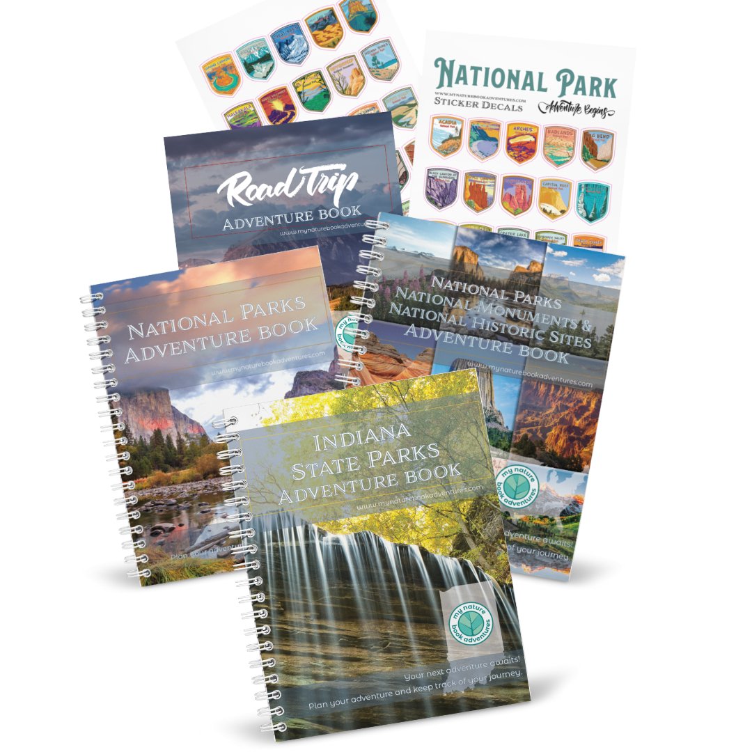 Indiana State Park Adventure Book + National Park + National Parks, National Monuments, and National Historic Sites Combo + 63 Decals + Road Trip Adventure Book - My Nature Book Adventures