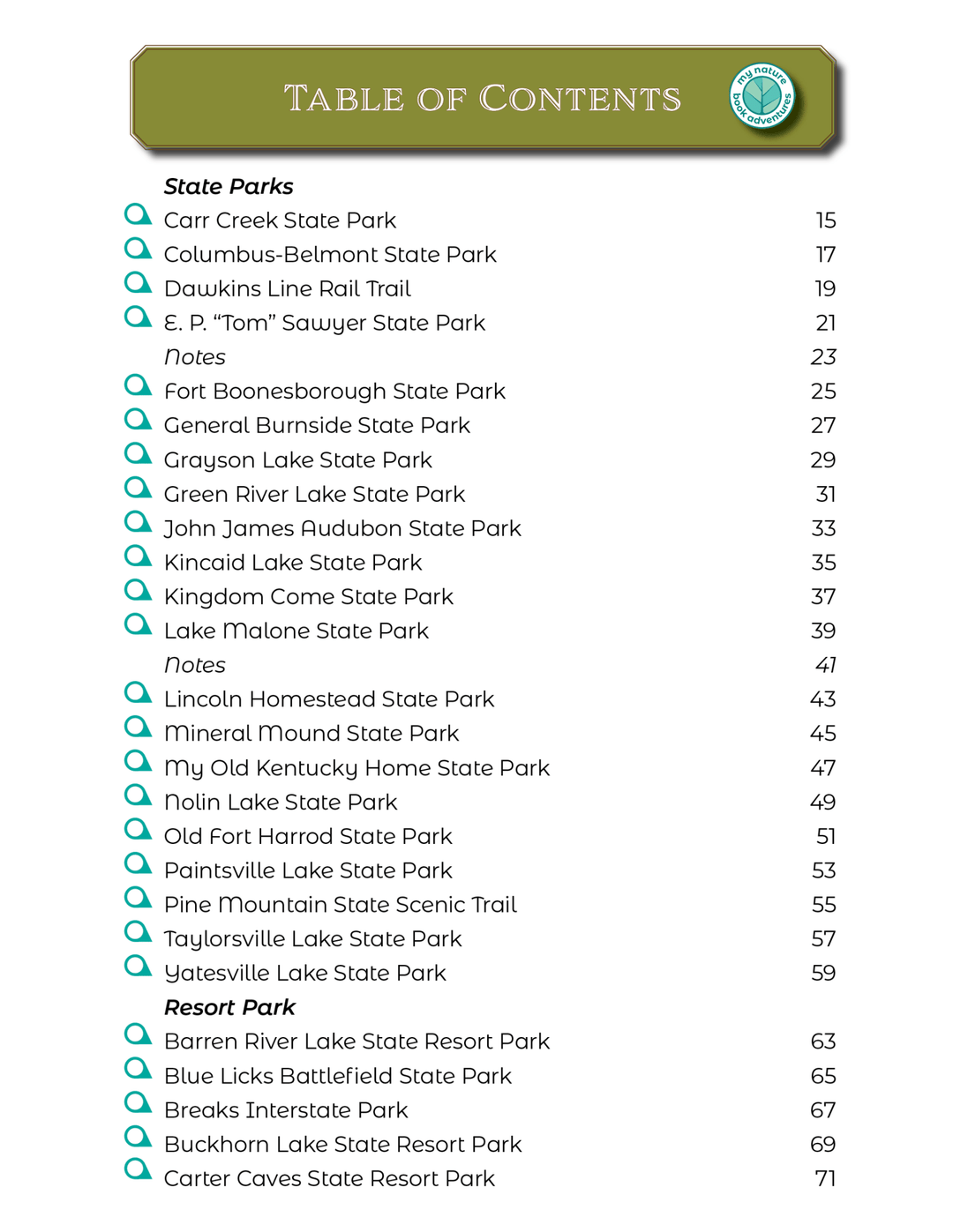 Kentucky State Parks - Adventure Planning Journal - My Nature Book Adventures