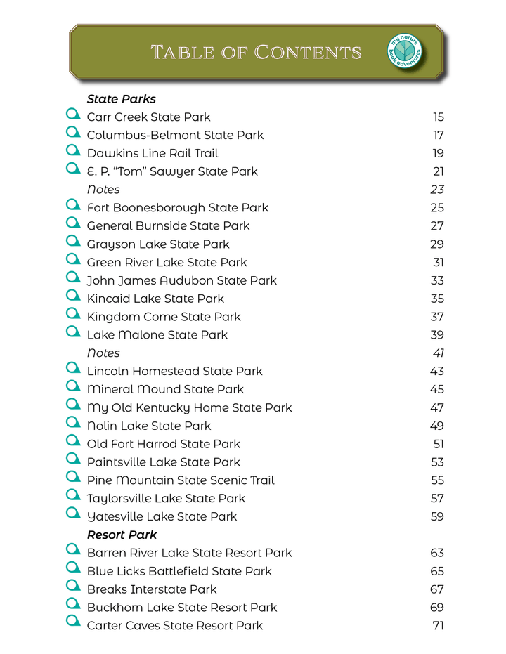 Kentucky State Parks - Adventure Planning Journal - My Nature Book Adventures