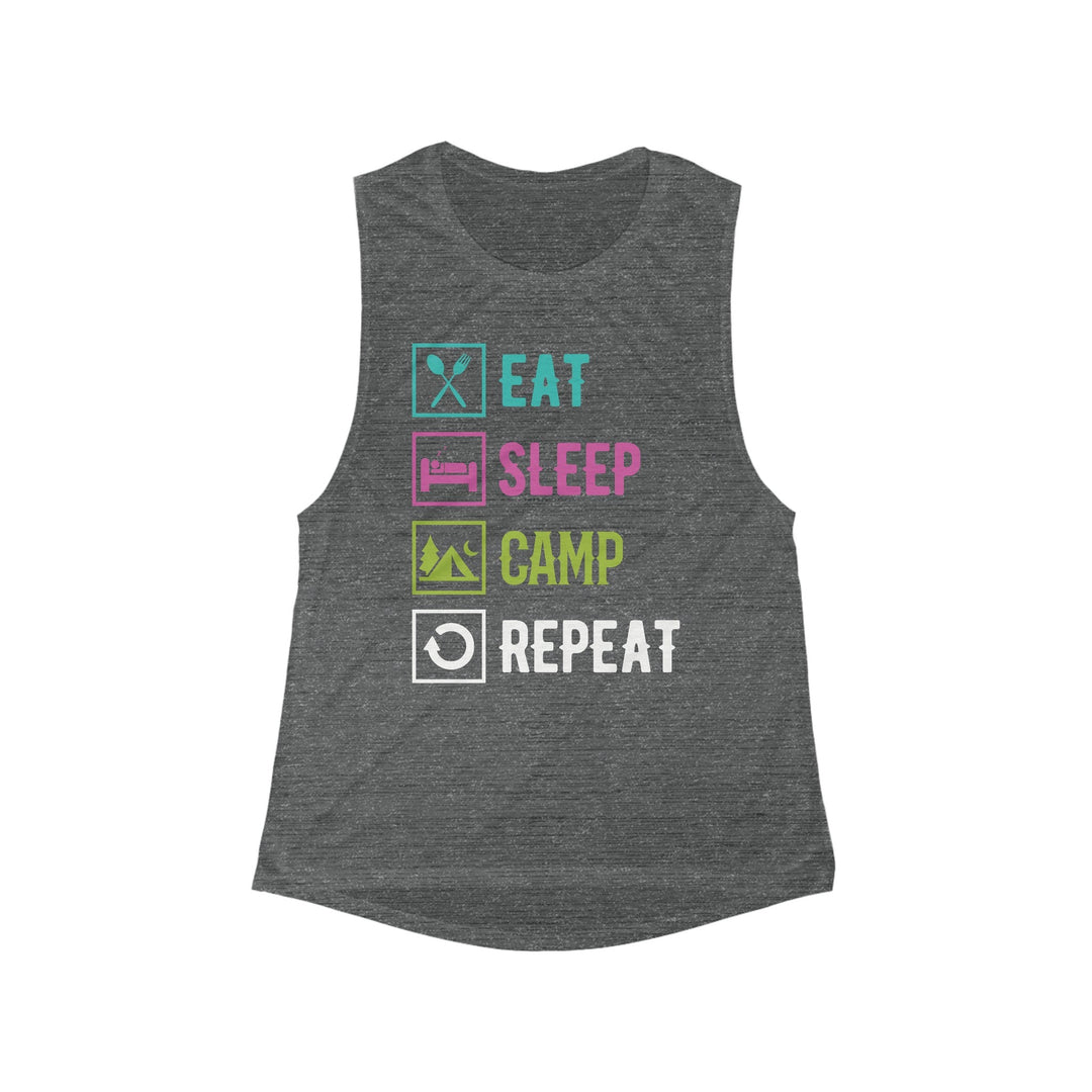 Light and Airy Muscle Tee - Eat, Sleep, Camp, Repeat - My Nature Book Adventures