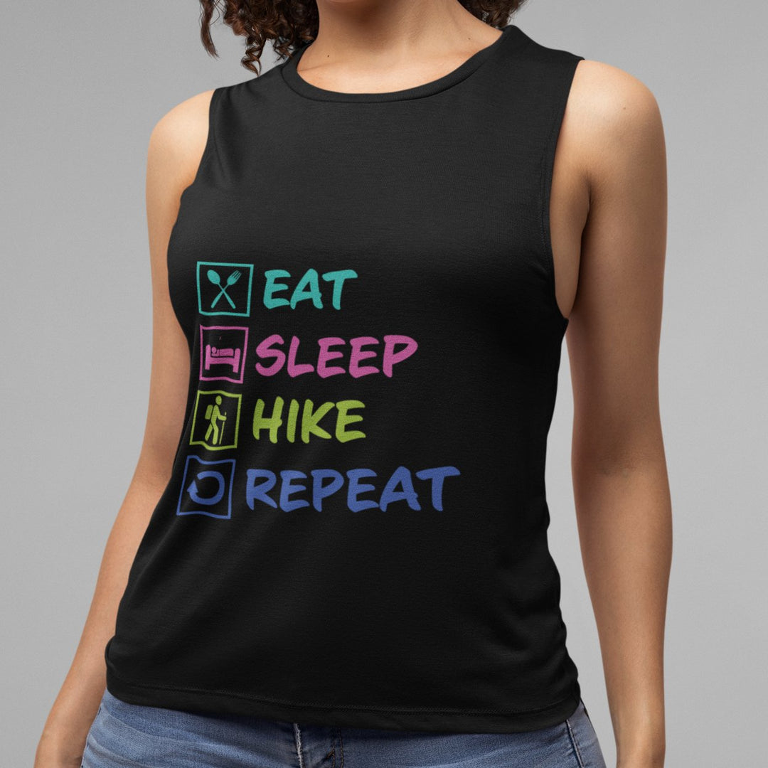 Light and Airy Muscle Tee - Eat, Sleep, Hike, Repeat - My Nature Book Adventures