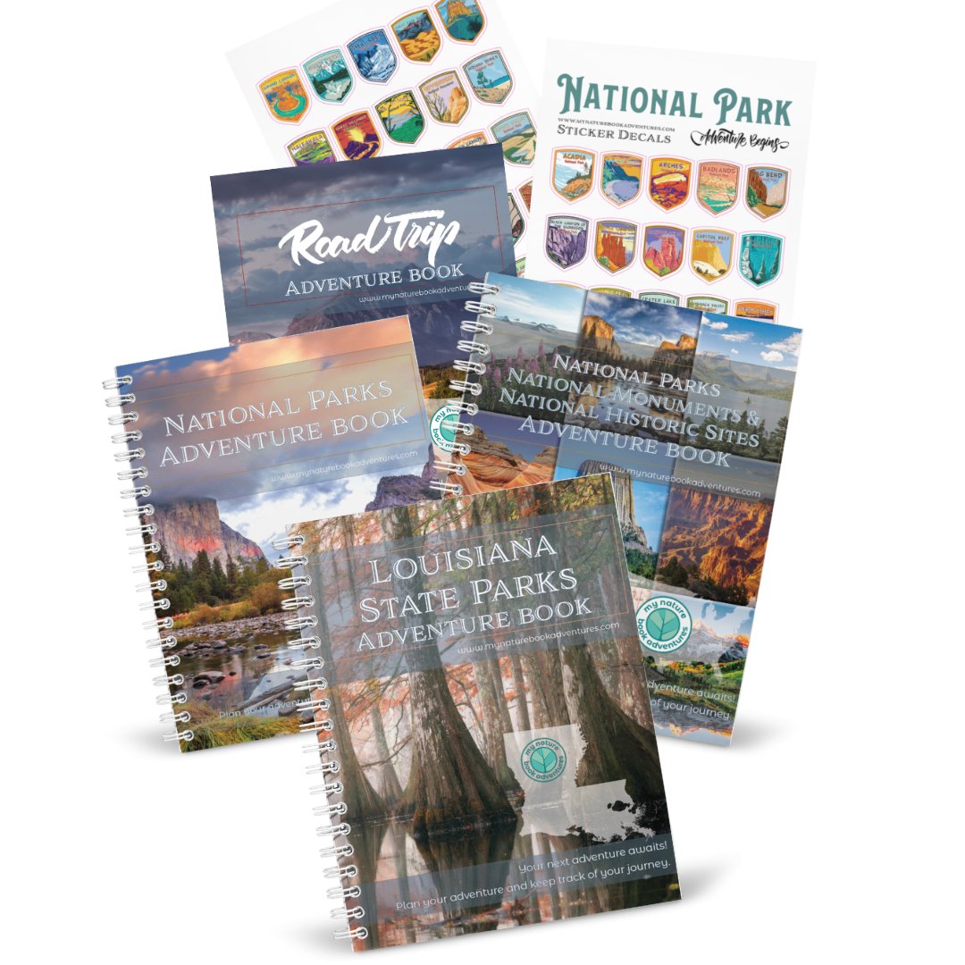 Louisiana State Park Adventure Book + National Park + National Parks, National Monuments, and National Historic Sites Combo + 63 Decals + Road Trip Adventure Book - My Nature Book Adventures