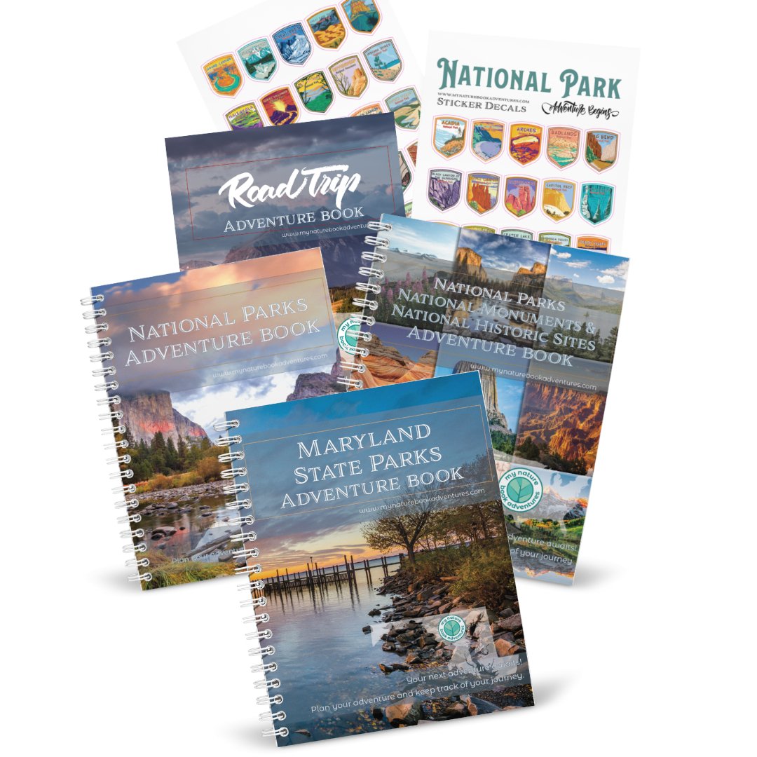 Maryland State Park Adventure Book + National Park + National Parks, National Monuments, and National Historic Sites Combo + 63 Decals + Road Trip Adventure Book - My Nature Book Adventures