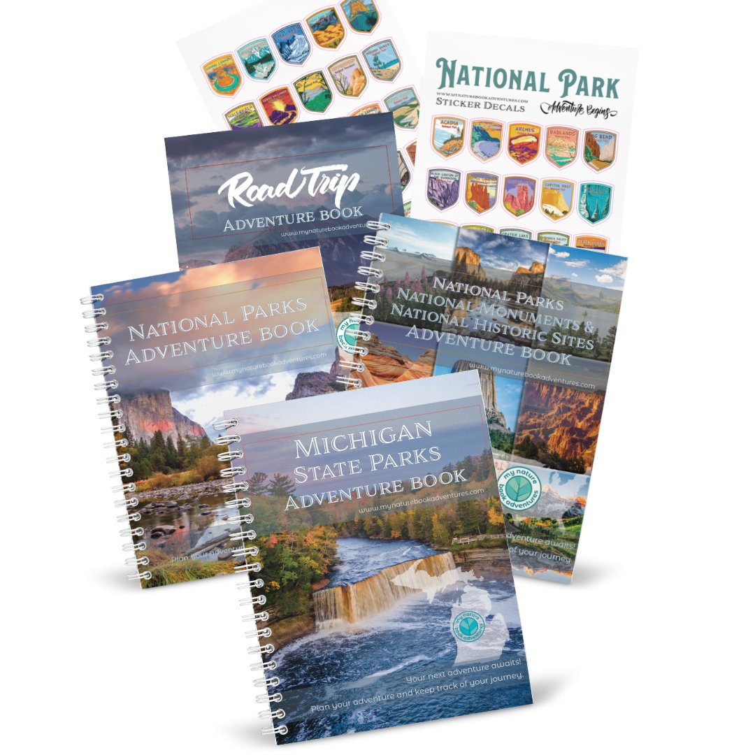 Michigan State Park Adventure Book + National Park + National Parks, National Monuments, and National Historic Sites Combo + 63 Decals + Road Trip Adventure Book - My Nature Book Adventures