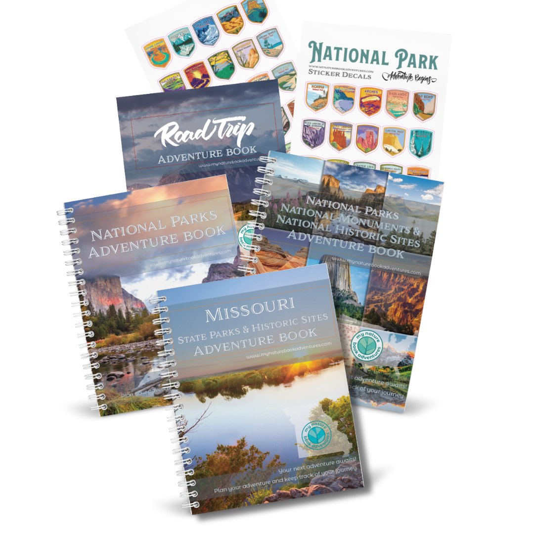 Missouri State Park Adventure Book + National Park + National Parks, National Monuments, and National Historic Sites Combo + 63 Decals + Road Trip Adventure Book - My Nature Book Adventures