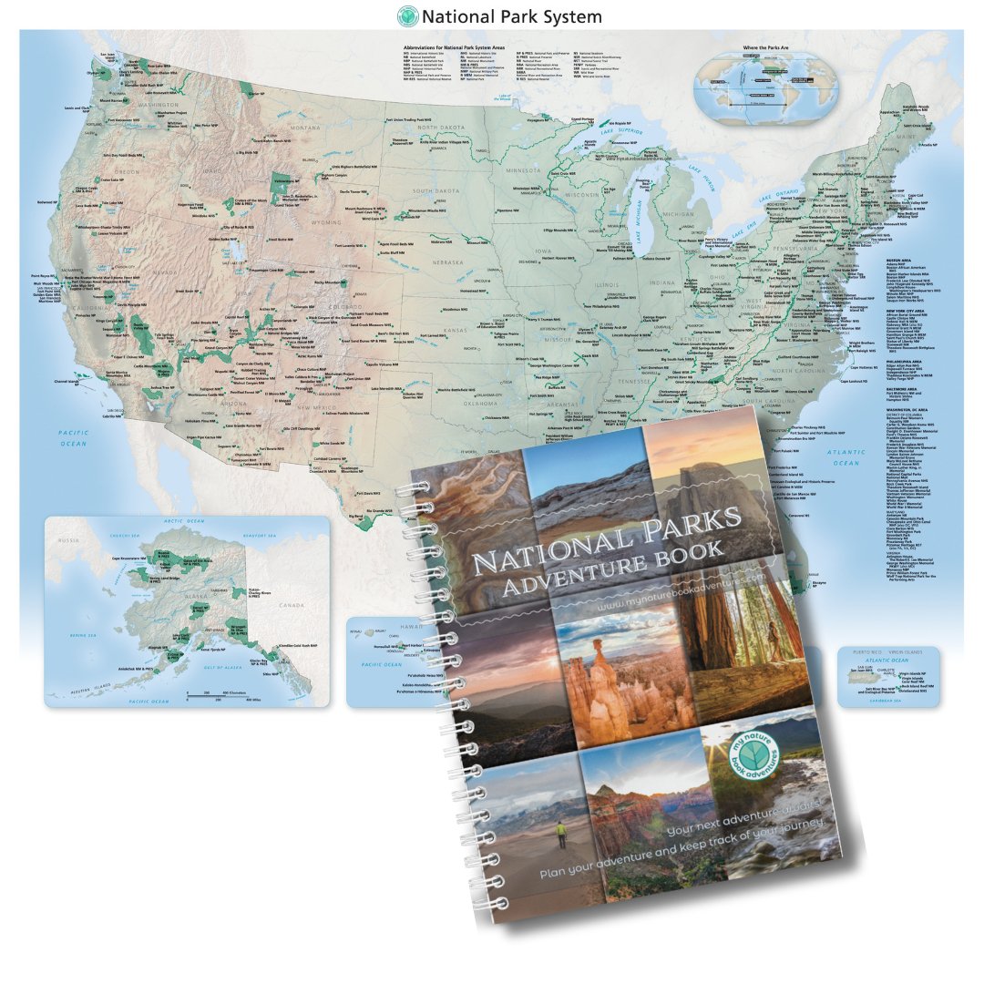 National Park Adventure Planning Journal + 24x36 Detailed National Park 2 Sided - Folded Map Combo - My Nature Book Adventures