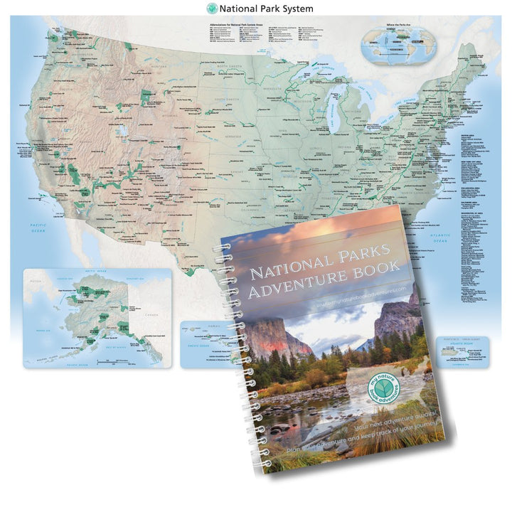 National Park Adventure Planning Journal + 24x36 Detailed National Park Map Poster Combo - My Nature Book Adventures