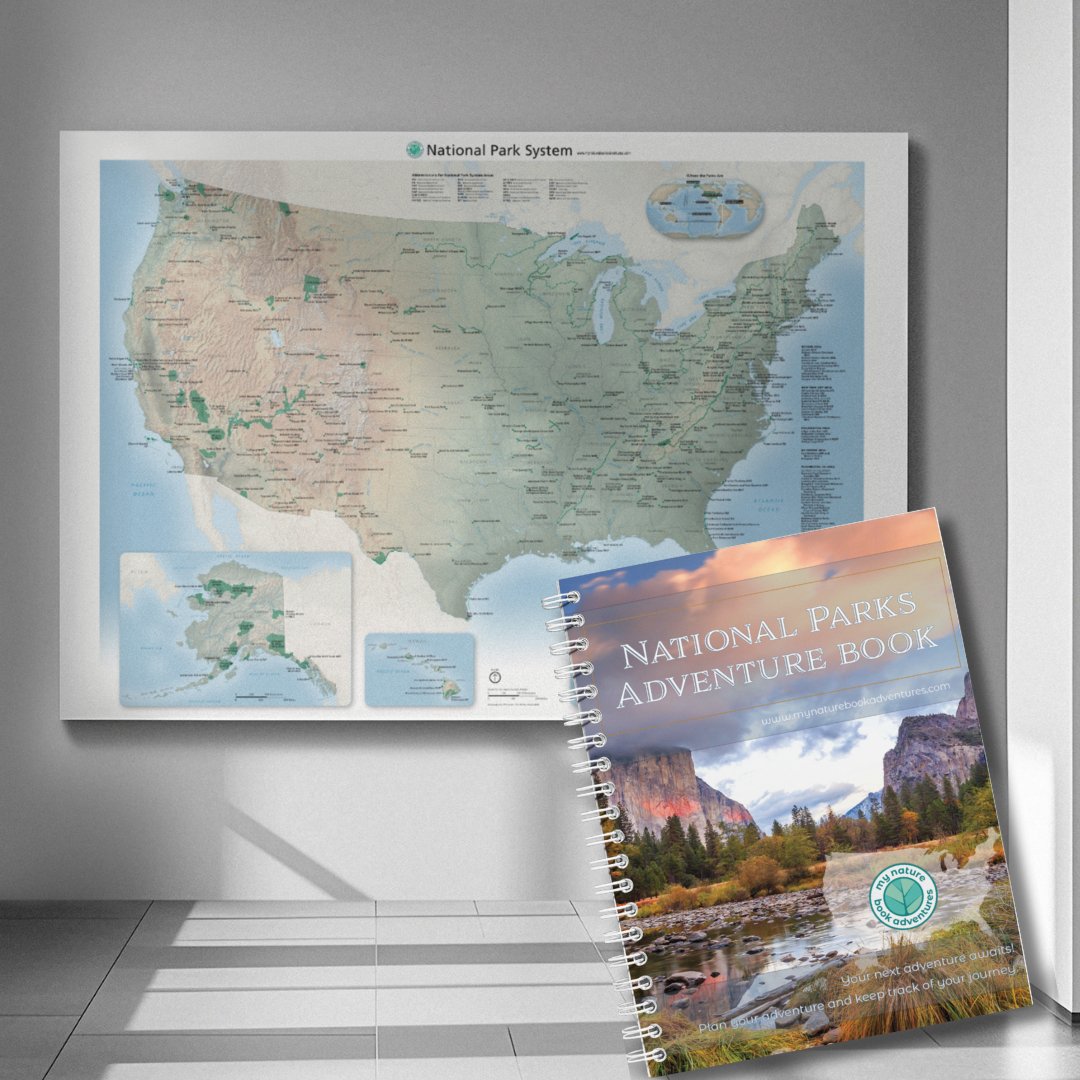 National Park Adventure Planning Journal + 36x48 Detailed National Park Map Poster Combo - My Nature Book Adventures