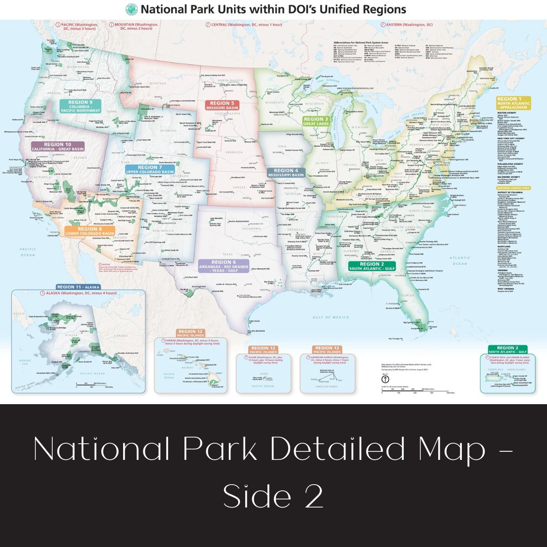 National Parks Map (24x36 inches) - Double - Sided Full - Color Folded Map - My Nature Book Adventures