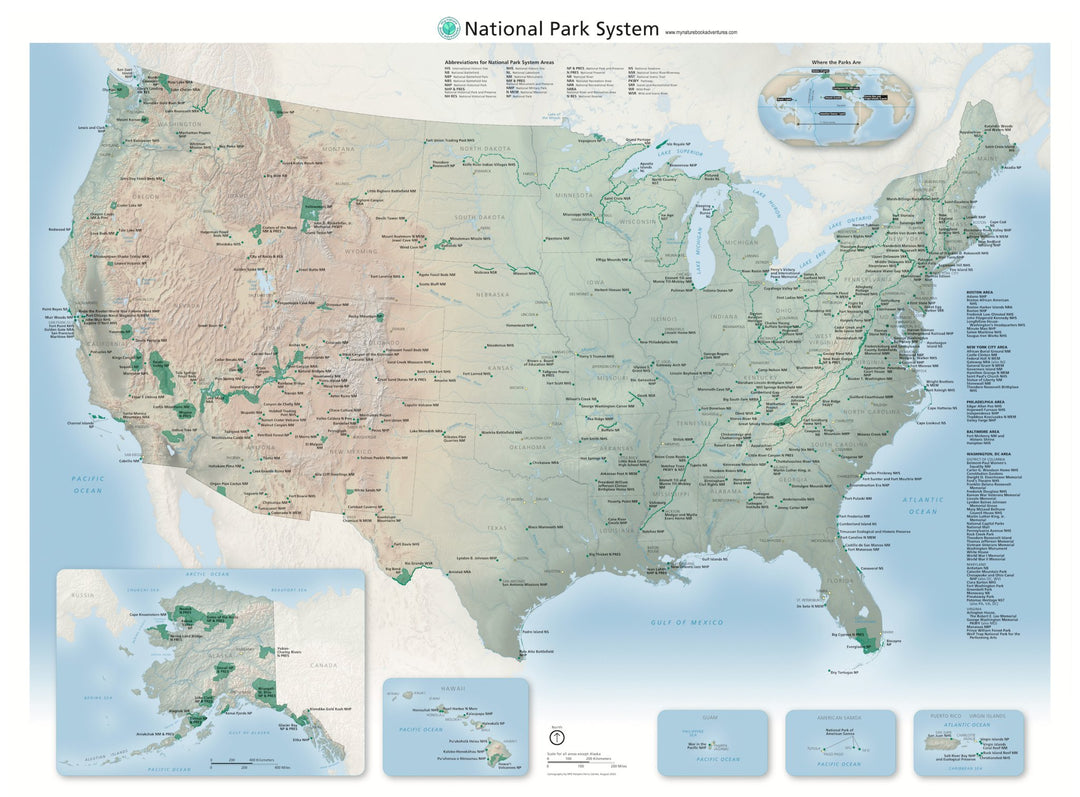 National Parks, Monuments, and Historic Sites Adventure Book + 24x36 National Park Detailed Map Poster Combo - My Nature Book Adventures