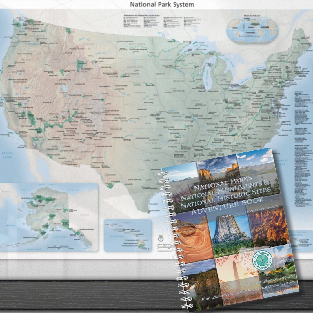 National Parks, Monuments, and Historic Sites Adventure Book + 24x36 National Park Detailed Map Poster Combo - My Nature Book Adventures