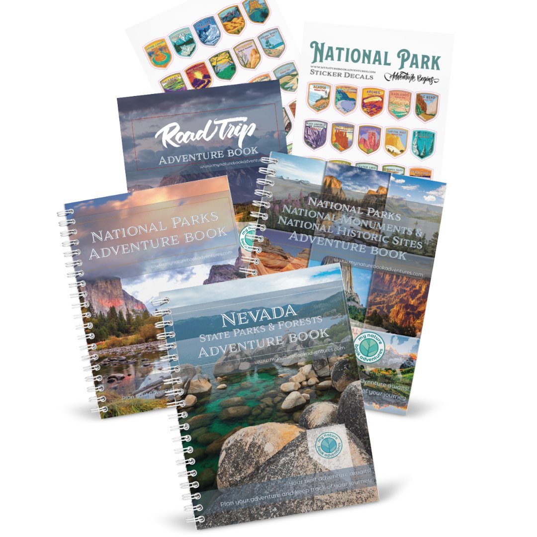 Nevada State Park Adventure Book + National Park + National Parks, National Monuments, and National Historic Sites Combo + 63 Decals + Road Trip Adventure Book - My Nature Book Adventures