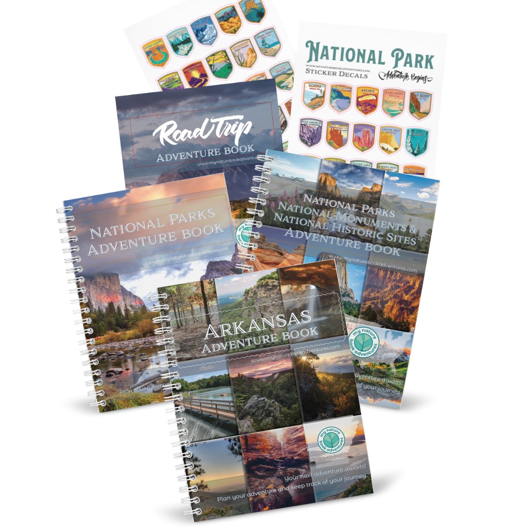 NEW Arkansas Adventure Book + National Park + National Parks, National Monuments, and National Historic Sites Combo + 63 Decals + Road Trip Adventure Book - My Nature Book Adventures