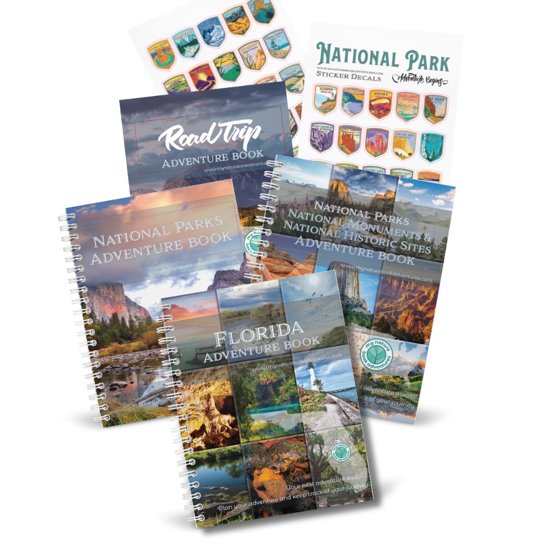 NEW Florida Adventure Book + National Park + National Parks, National Monuments, and National Historic Sites Combo + 63 Decals + Road Trip Adventure Book - My Nature Book Adventures