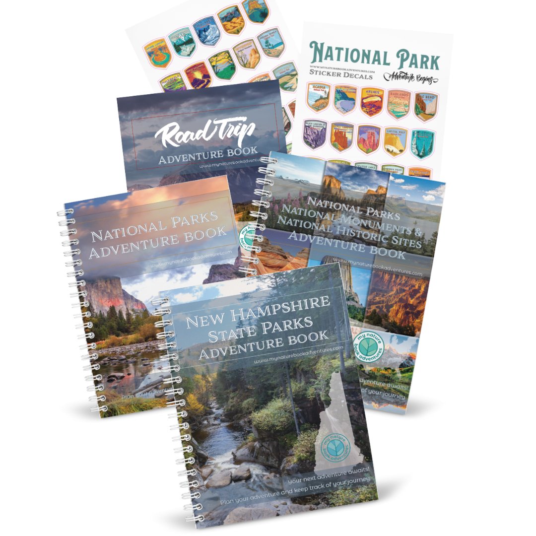 New Hampshire State Park Adventure Book + National Park + National Parks, National Monuments, and National Historic Sites Combo + 63 Decals + Road Trip Adventure Book - My Nature Book Adventures