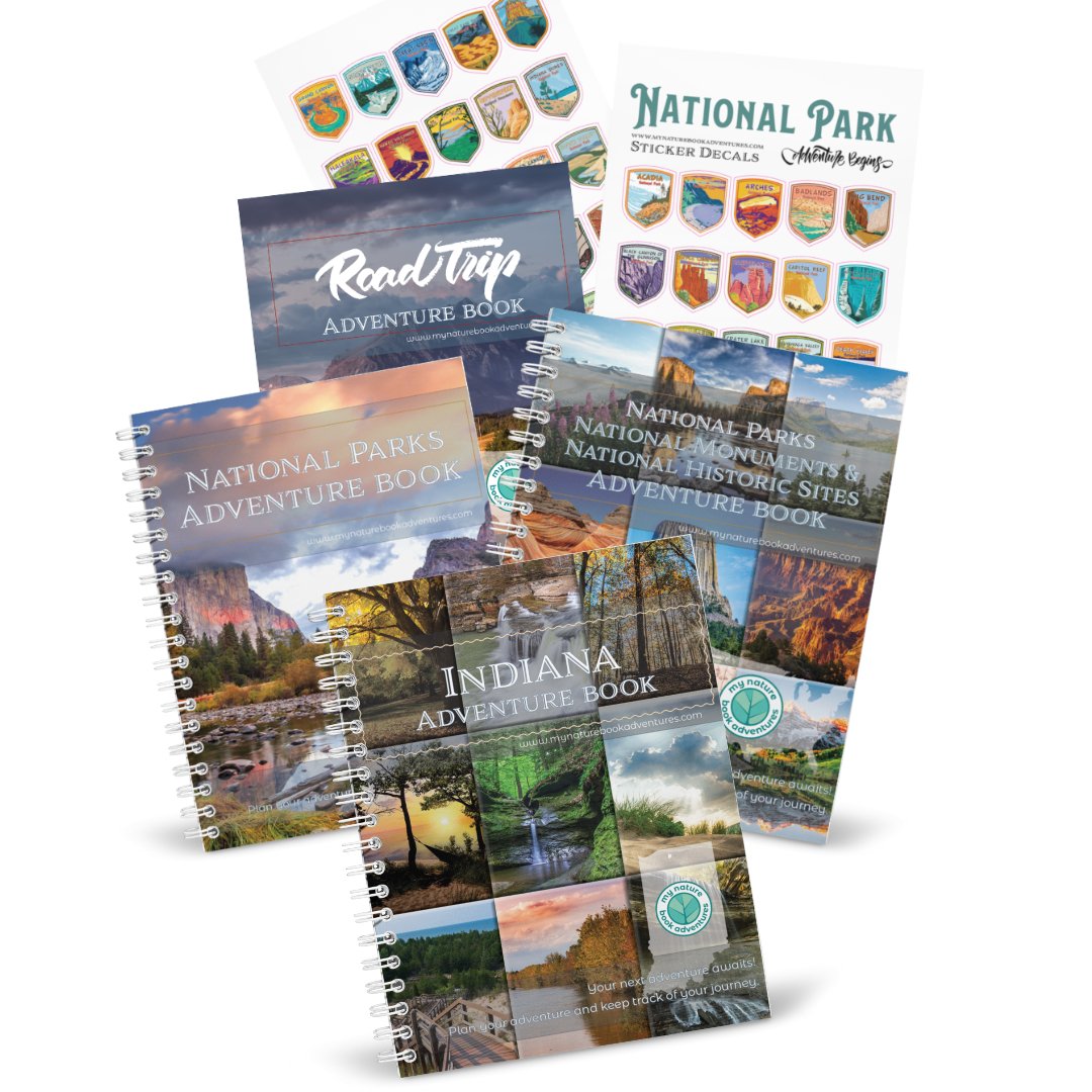 NEW Indiana Adventure Book + National Park + National Parks, National Monuments, and National Historic Sites Combo + 63 Decals + Road Trip Adventure Book - My Nature Book Adventures