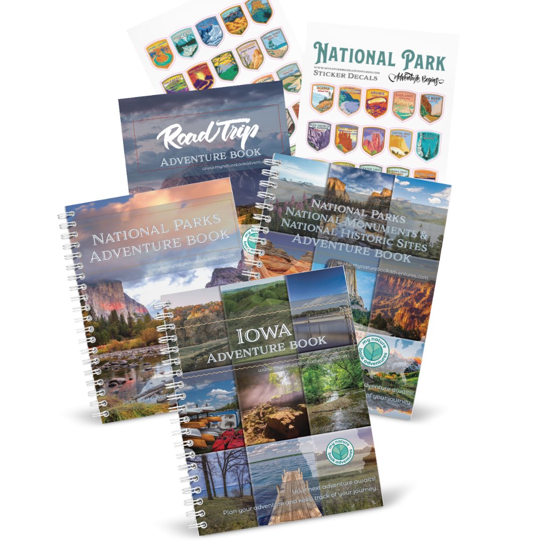 NEW Iowa Adventure Book + National Park + National Parks, National Monuments, and National Historic Sites Combo + 63 Decals + Road Trip Adventure Book - My Nature Book Adventures