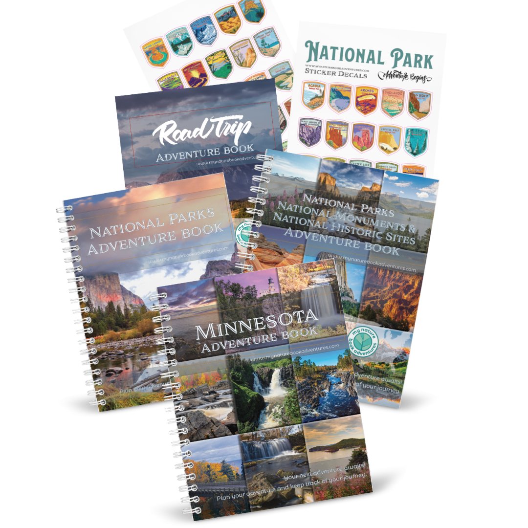 NEW Minnesota Adventure Book + National Park + National Parks, National Monuments, and National Historic Sites Combo + 63 Decals + Road Trip Adventure Book - My Nature Book Adventures