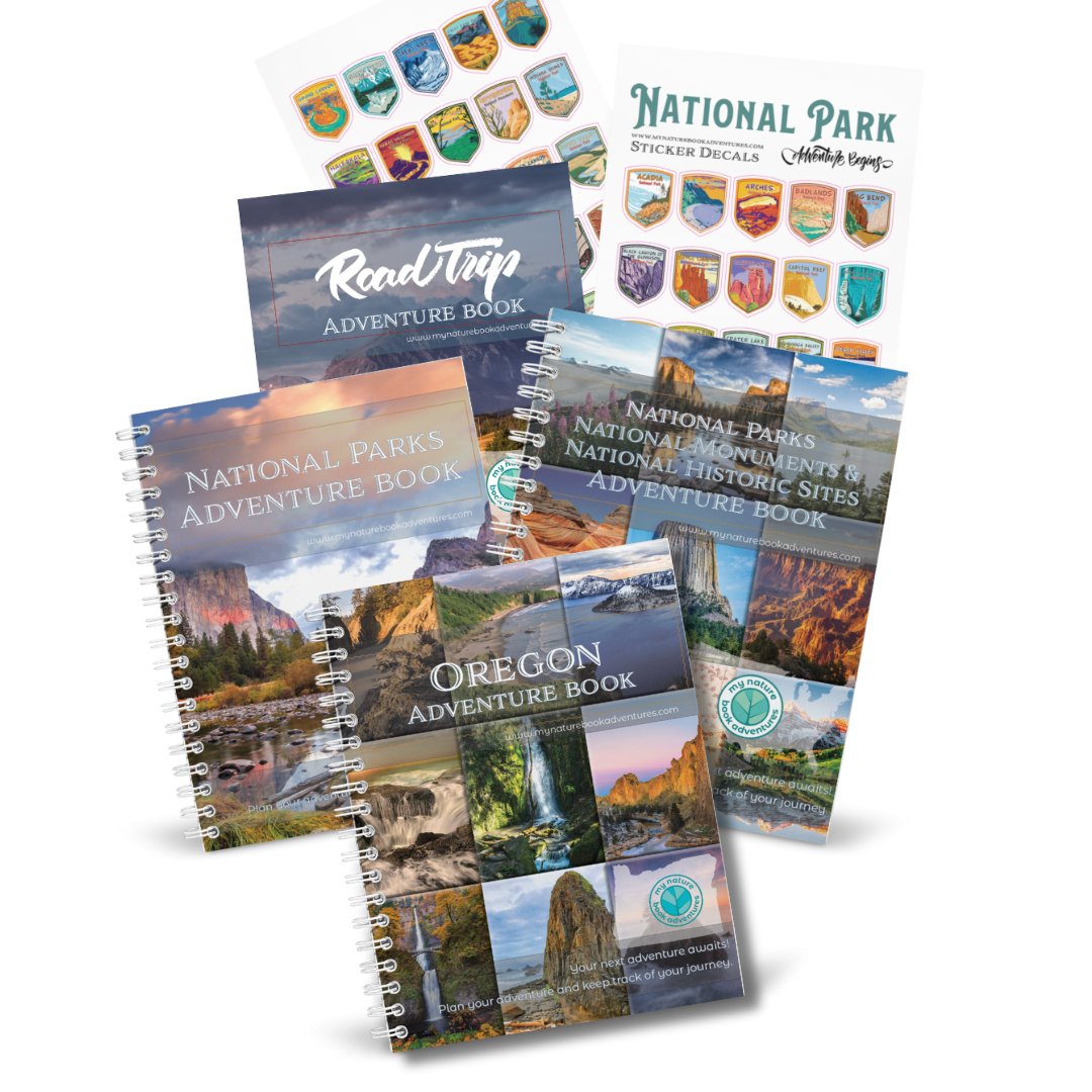 NEW Oregon Adventure Book + National Park + National Parks, National Monuments, and National Historic Sites Combo + 63 Decals + Road Trip Adventure Book - My Nature Book Adventures