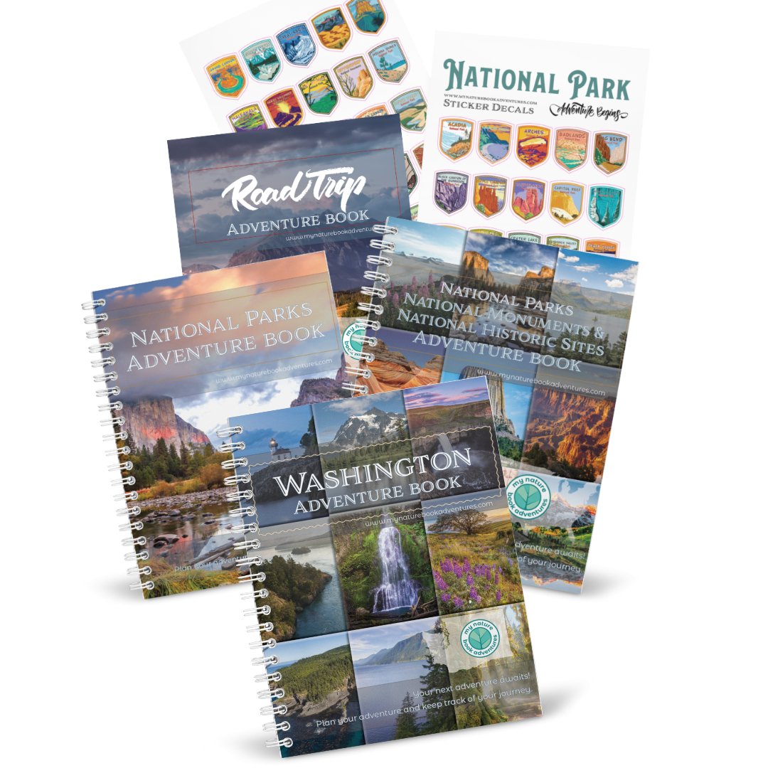 NEW Washington Adventure Book + National Park + National Parks, National Monuments, and National Historic Sites Combo + 63 Decals + Road Trip Adventure Book - My Nature Book Adventures