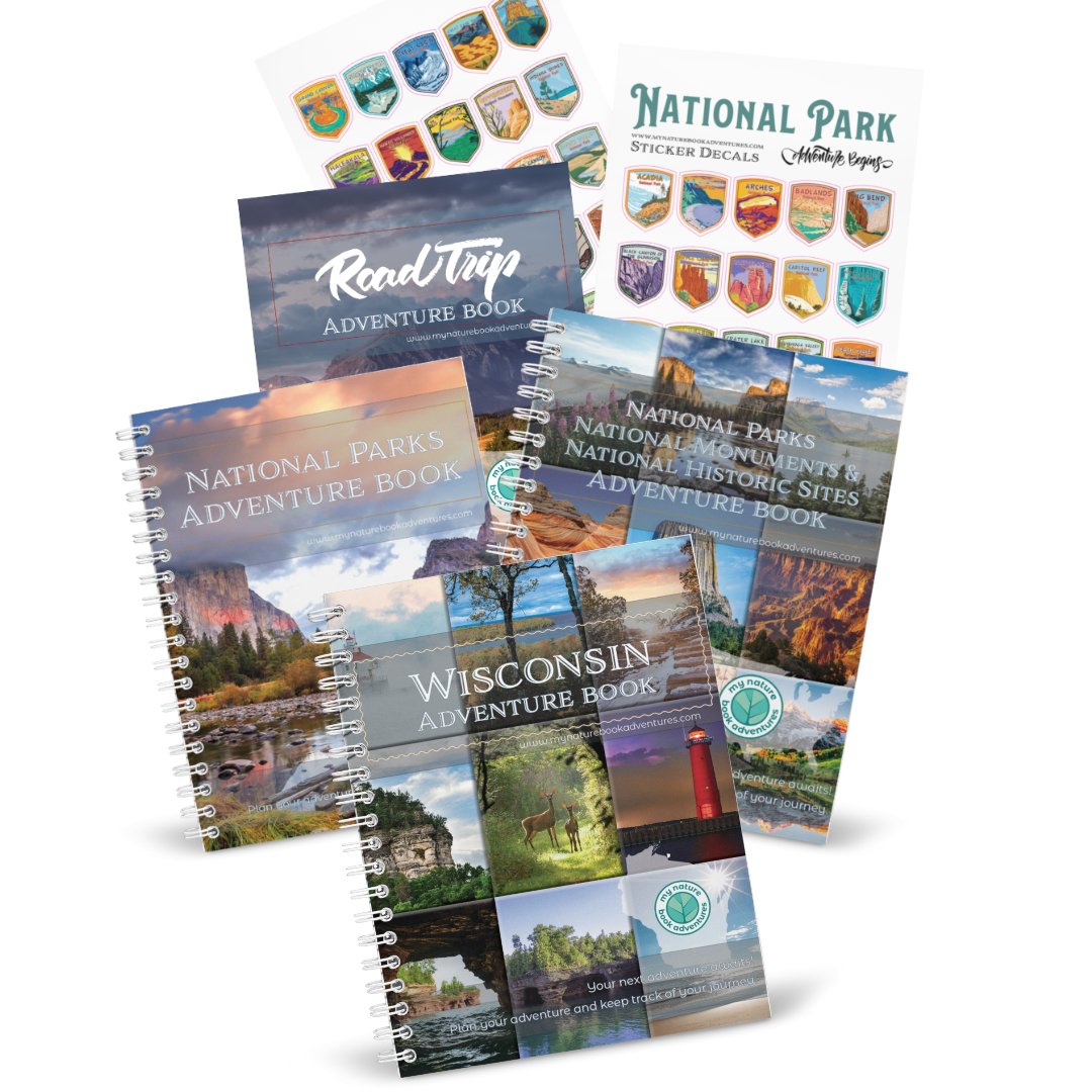 NEW Wisconsin Adventure Book + National Park + National Parks, National Monuments, and National Historic Sites Combo + 63 Decals + Road Trip Adventure Book - My Nature Book Adventures