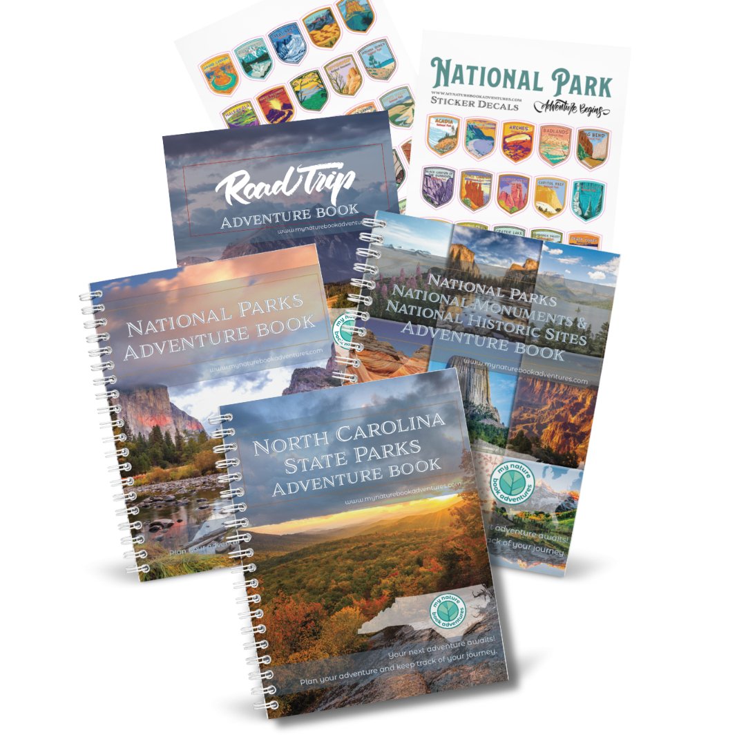 North Carolina State Park Adventure Book + National Park + National Parks, National Monuments, and National Historic Sites Combo + 63 Decals + Road Trip Adventure Book - My Nature Book Adventures