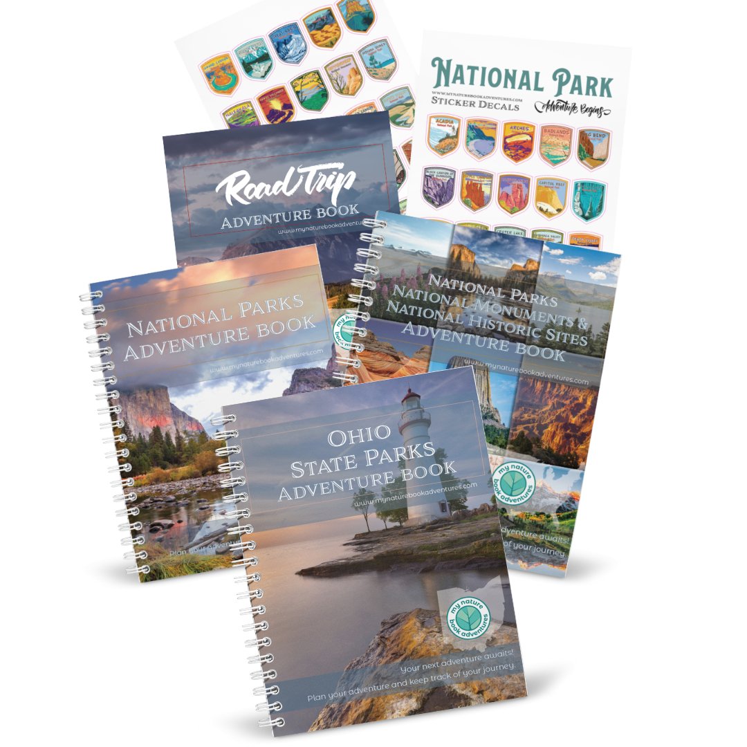 Ohio State Park Adventure Book + National Park + National Parks, National Monuments, and National Historic Sites Combo + 63 Decals + Road Trip Adventure Book - My Nature Book Adventures