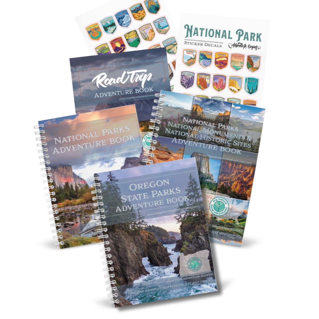 Oregon State Park Adventure Book + National Park + National Parks, National Monuments, and National Historic Sites Combo + 63 Decals + Road Trip Adventure Book - My Nature Book Adventures