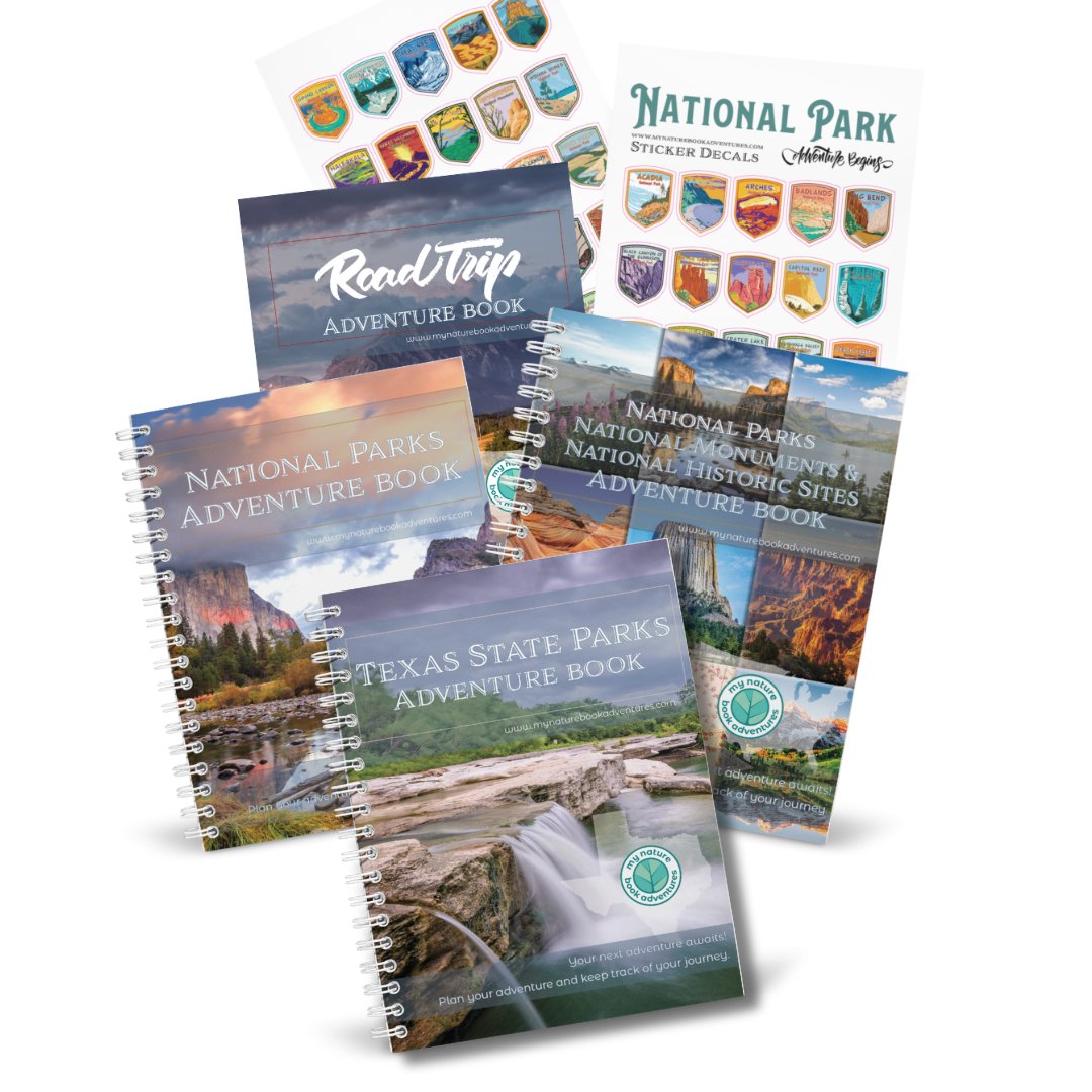 Texas State Park Adventure Book + National Park + National Parks, National Monuments, and National Historic Sites Combo + 63 Decals + Road Trip Adventure Book - My Nature Book Adventures