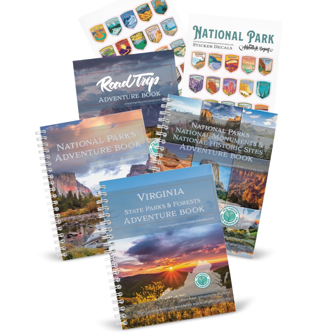 Virginia State Park Adventure Book + National Park + National Parks, National Monuments, and National Historic Sites Combo + 63 Decals + Road Trip Adventure Book - My Nature Book Adventures