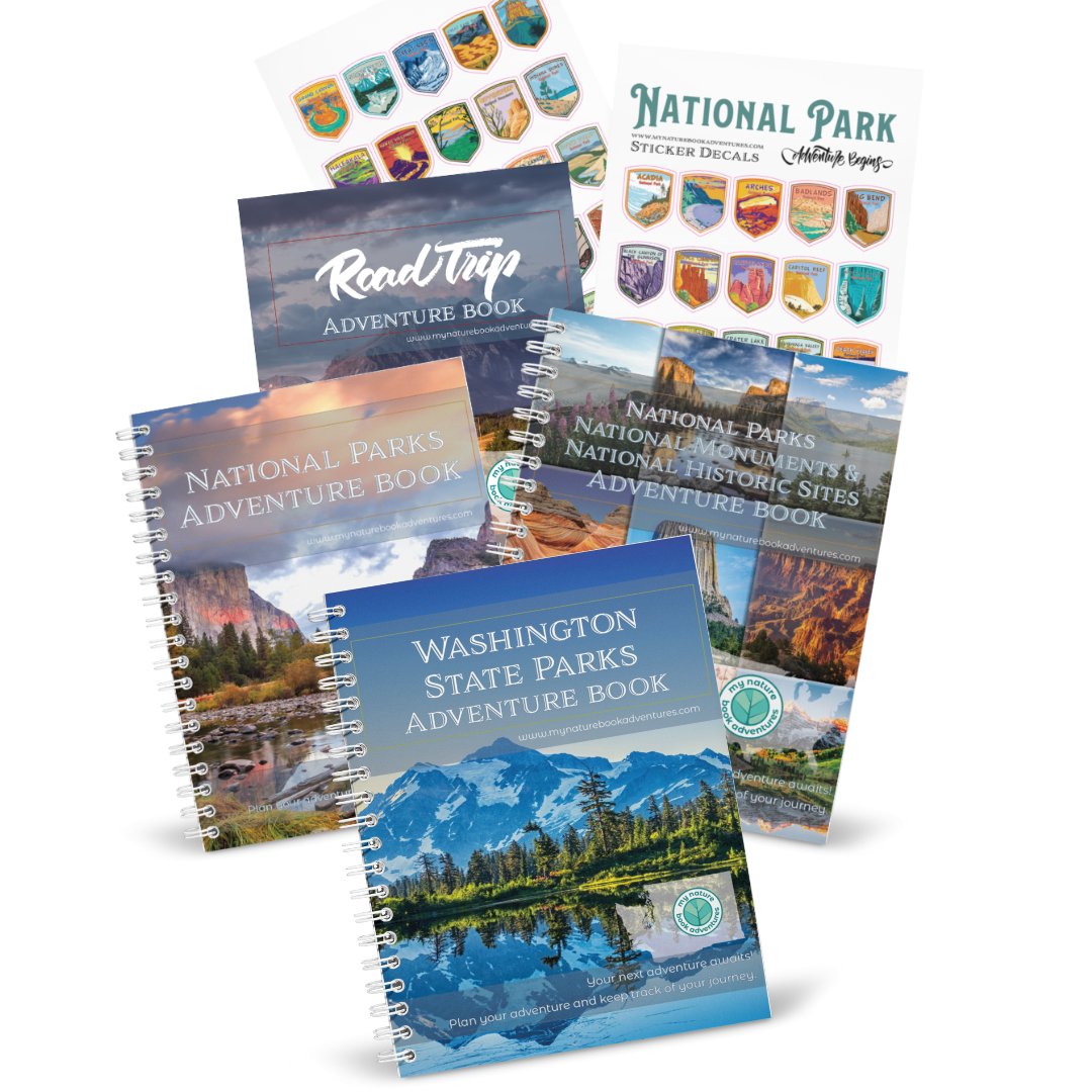 Washington State Park Adventure Book + National Park + National Parks, National Monuments, and National Historic Sites Combo + 63 Decals + Road Trip Adventure Book - My Nature Book Adventures