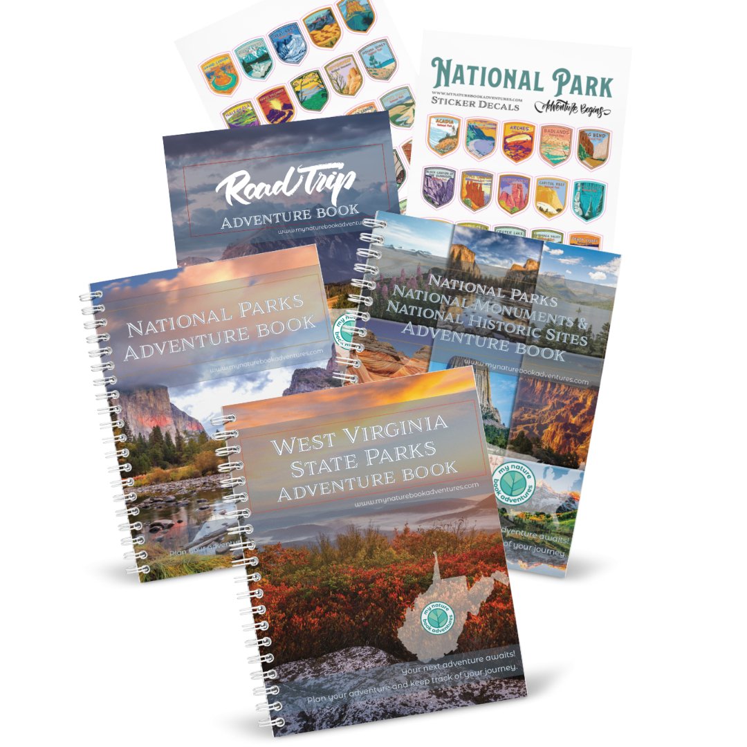 West Virginia State Park Adventure Book + National Park + National Parks, National Monuments, and National Historic Sites Combo + 63 Decals + Road Trip Adventure Book - My Nature Book Adventures