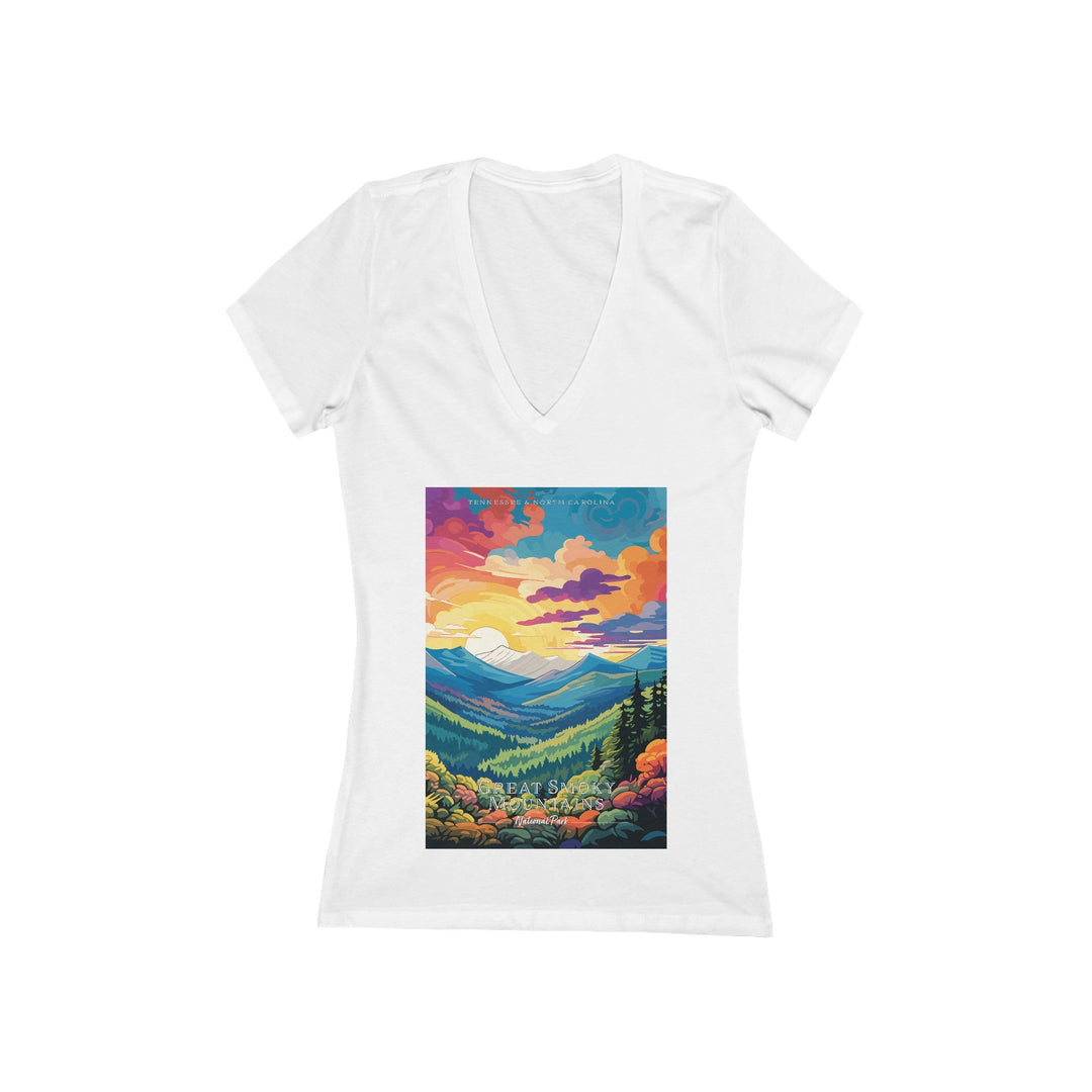 Women's Deep V - Neck T - Shirt - Great Smoky Mountains National Park - My Nature Book Adventures