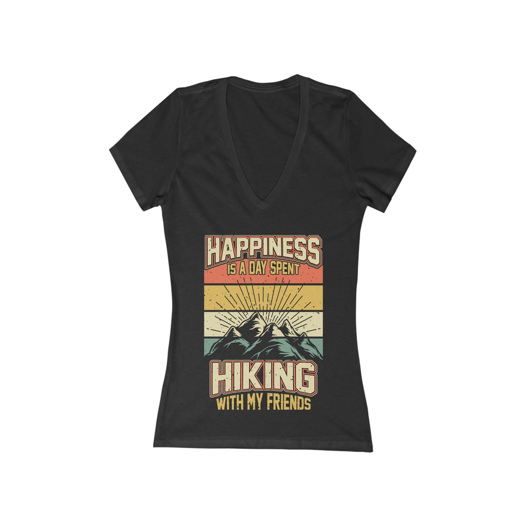 Women's Deep V - Neck T - Shirt - Happiness is a Day Spent Hiking With My Friends - My Nature Book Adventures