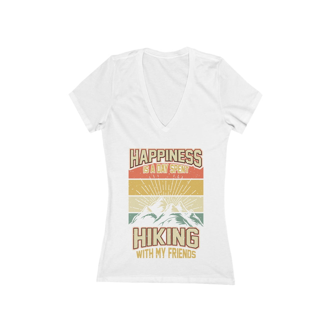 Women's Deep V - Neck T - Shirt - Happiness is a Day Spent Hiking With My Friends - My Nature Book Adventures