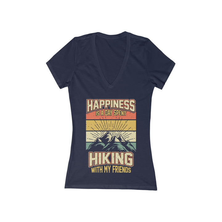 Women's Deep V - Neck T - Shirt - Happiness is a Day Spent Hiking With My Friends - My Nature Book Adventures