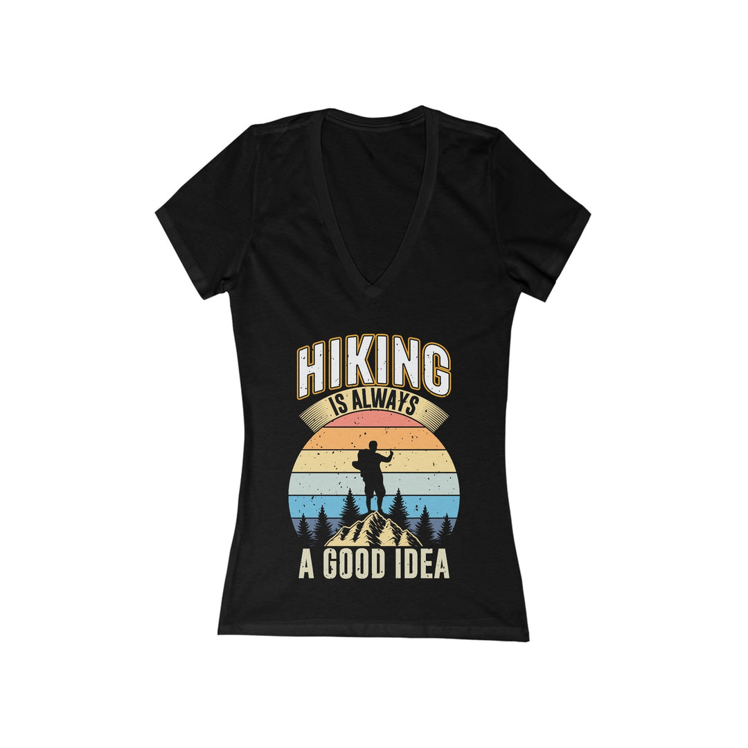 Women's Deep V-Neck T-Shirt - Hiking is Always a Good Idea - My Nature Book Adventures