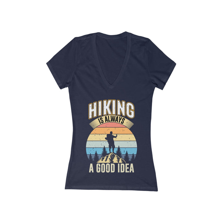 Women's Deep V-Neck T-Shirt - Hiking is Always a Good Idea - My Nature Book Adventures