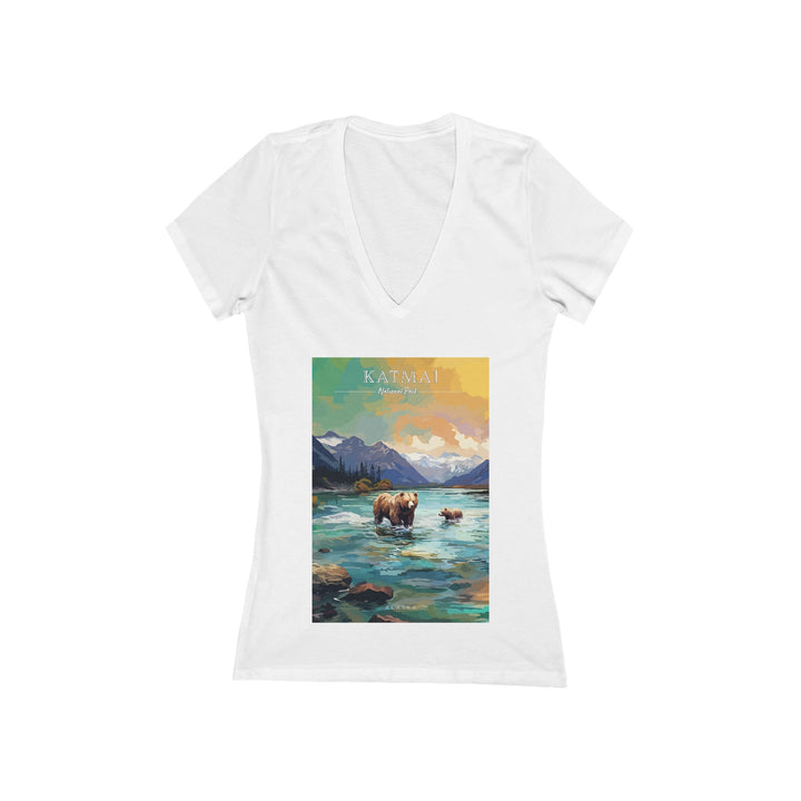 Women's Deep V - Neck T - Shirt - Katmai National Park - My Nature Book Adventures