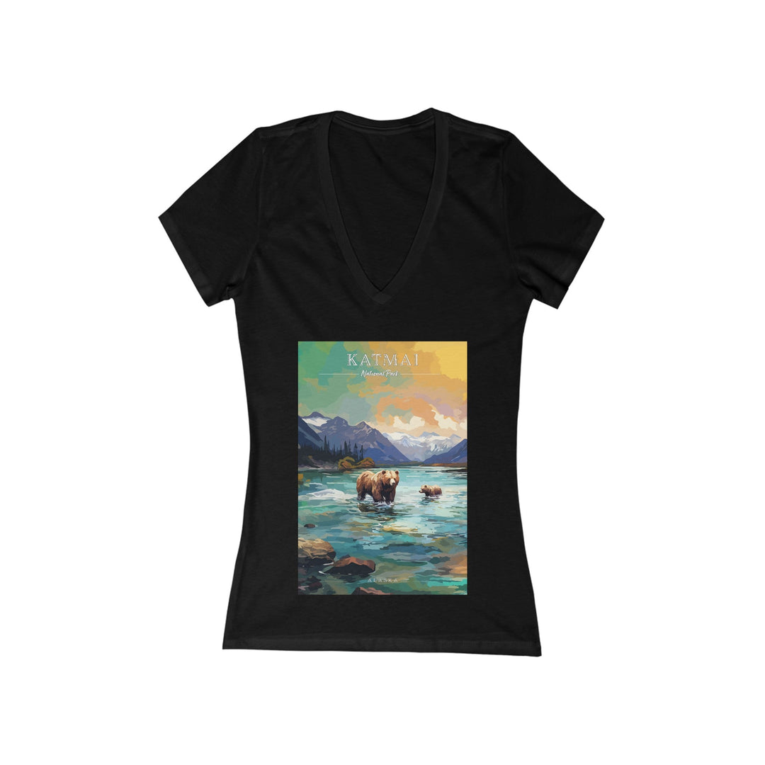 Women's Deep V - Neck T - Shirt - Katmai National Park - My Nature Book Adventures