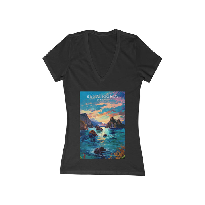 Women's Deep V - Neck T - Shirt - Kenai Fjords Volcanoes National Park - My Nature Book Adventures