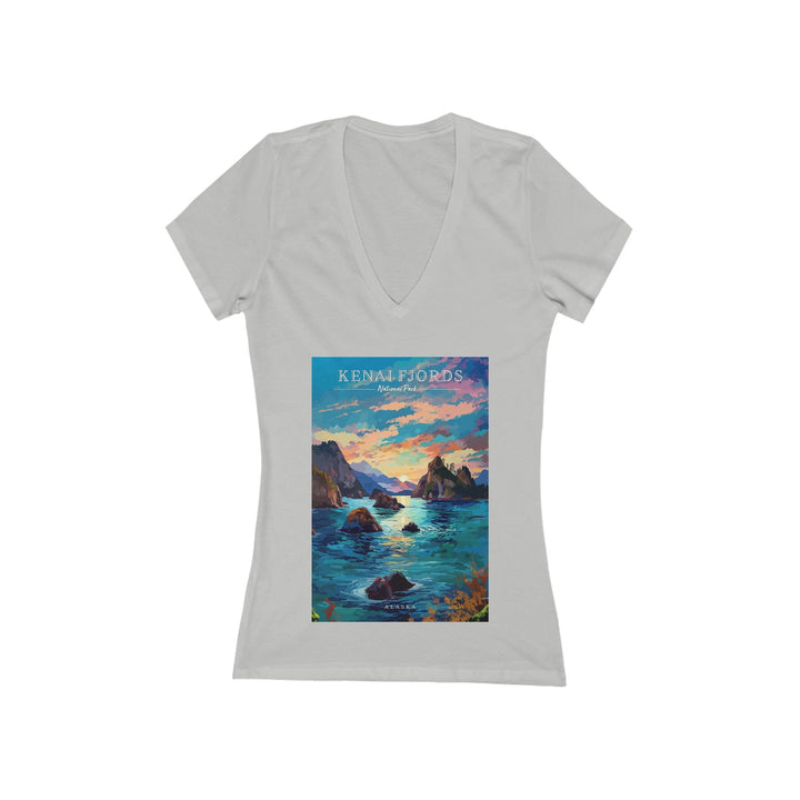 Women's Deep V - Neck T - Shirt - Kenai Fjords Volcanoes National Park - My Nature Book Adventures