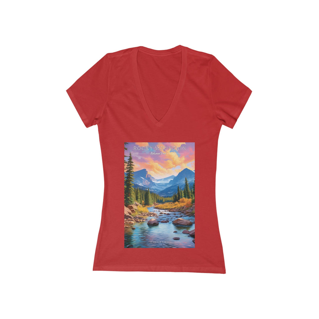 Women's Deep V - Neck T - Shirt - Rocky Mountain National Park - My Nature Book Adventures