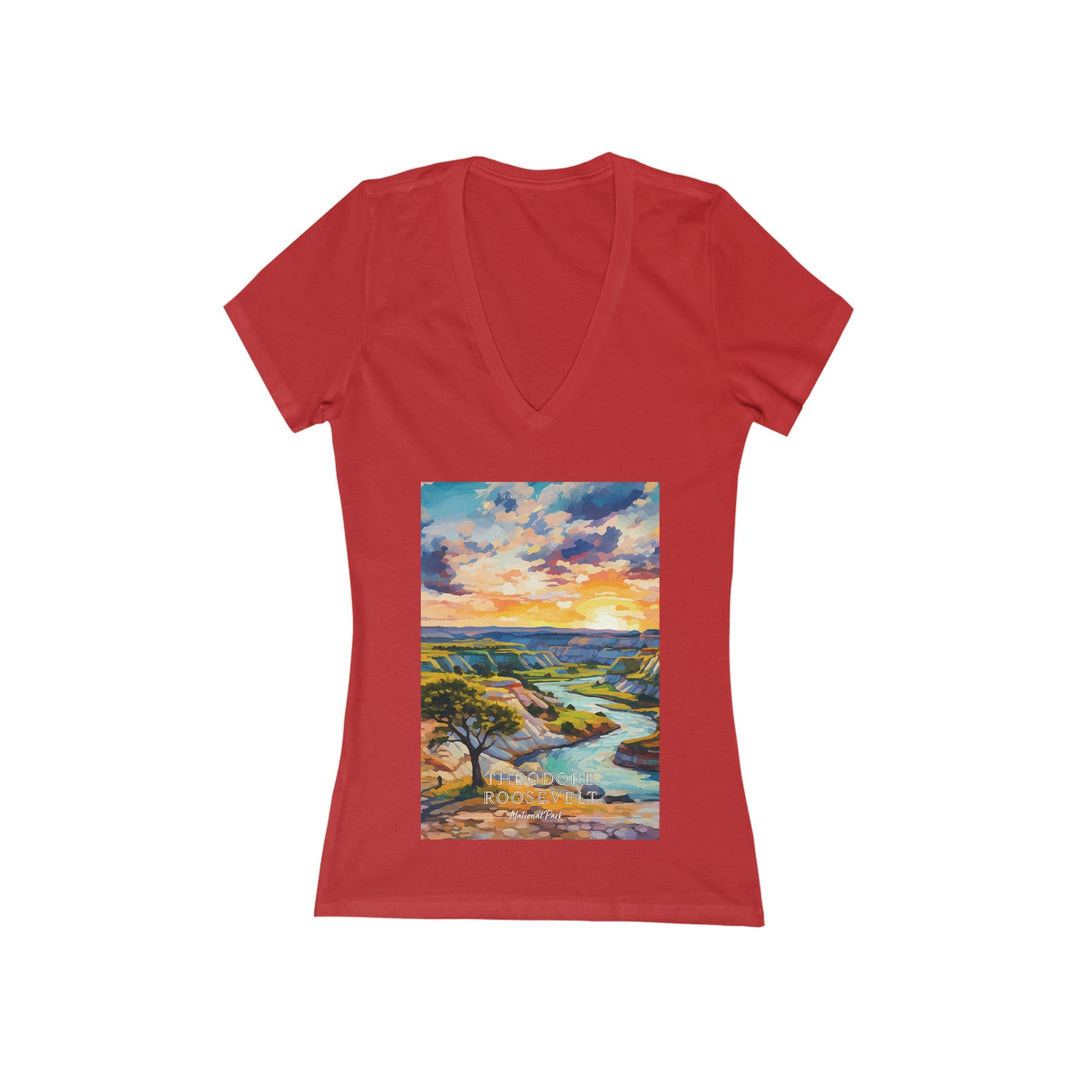 Women's Deep V - Neck T - Shirt - Theodore Roosevelt National Park - My Nature Book Adventures